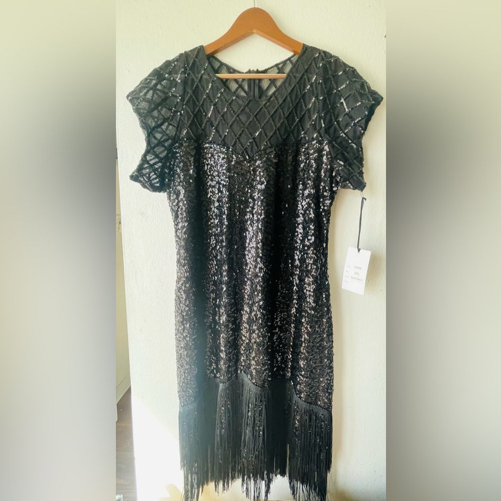 Unique Vintage Sparkling Black Sequin Gown